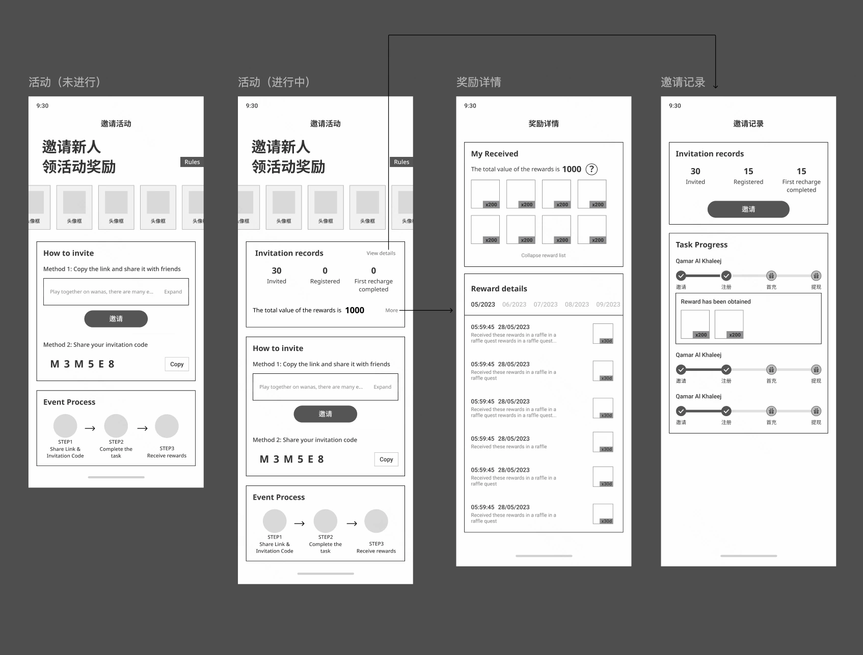 输入:Wanas 邀请活动的低保真草图